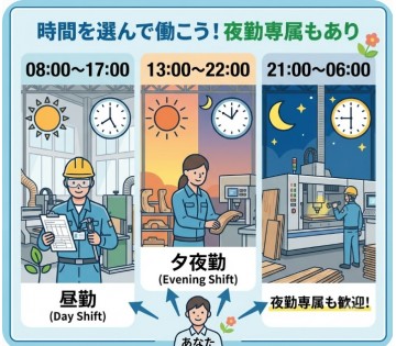 日勤/夕夜勤/夜勤の３つから選んで働けます
